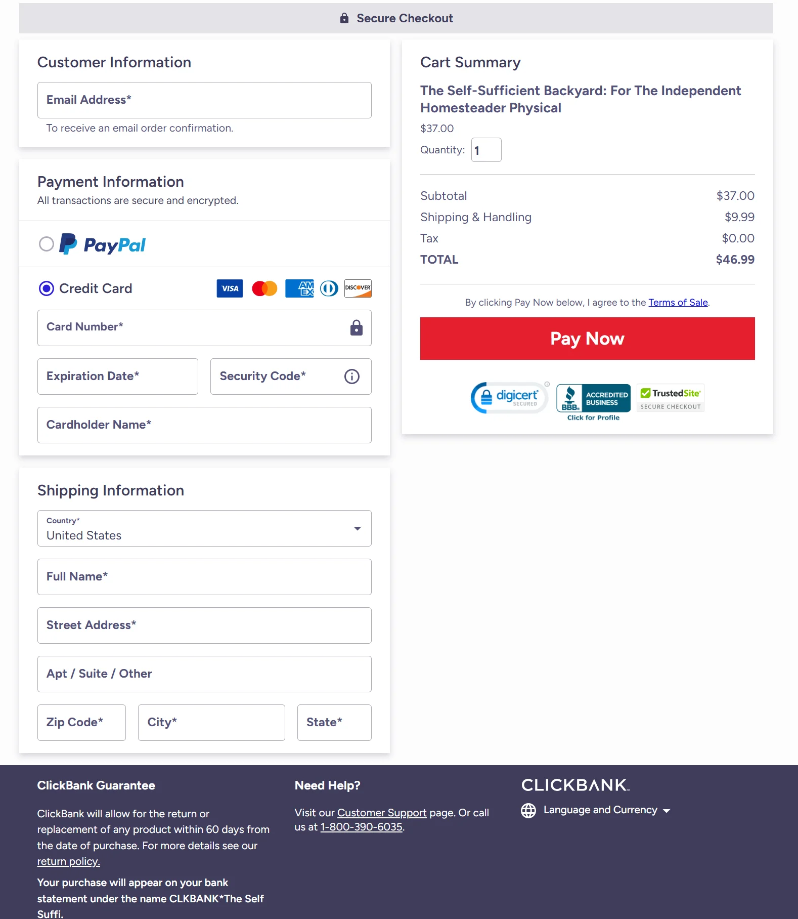 Self Sufficient Backyard Checkout Page
